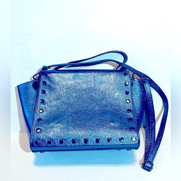 Persaman New York Handbags - Silver Blue Metallic shoulder/crossbody bag with detachable/adjustable straps.